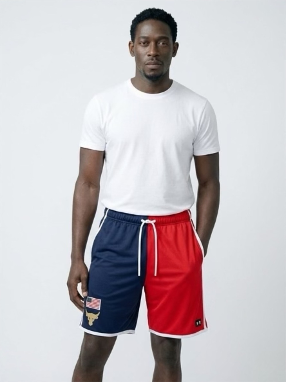 under armour project rock red/white/blue Flag Brahma Bull Logo shorts Size 2XL